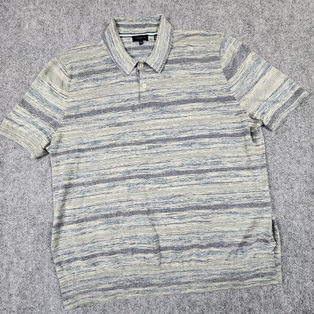 Ted Baker London Mauda Mens Space Dye Knit Polo Shirt Blue Grey Size 6 XL